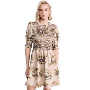 EUC Hill House Home Vivi Smocked Nap Dress Equestrian Horse Print Large Worn 2x